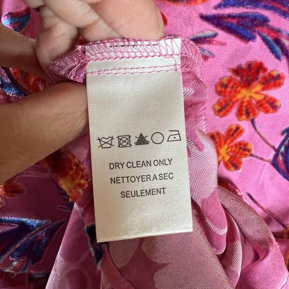 Hale Bob Top Medium Pink Floral Delyse Velvet Burnout Keyhole 3/4 Kimono Sleeves - Picture 11 of 11